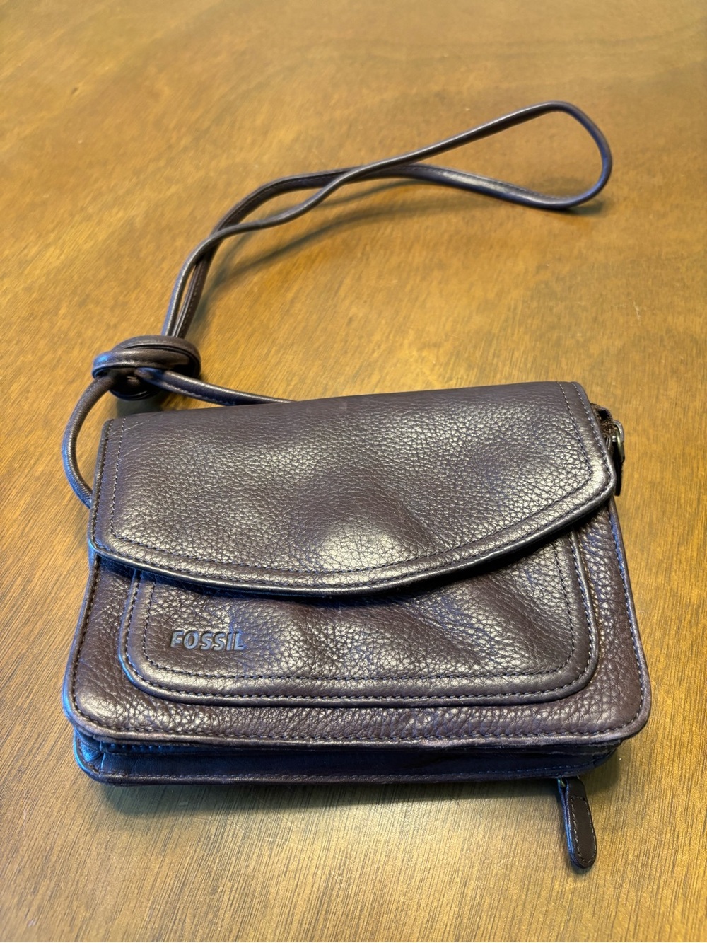 Fossil Dark Brown Pebble Leather Crossbody Bag